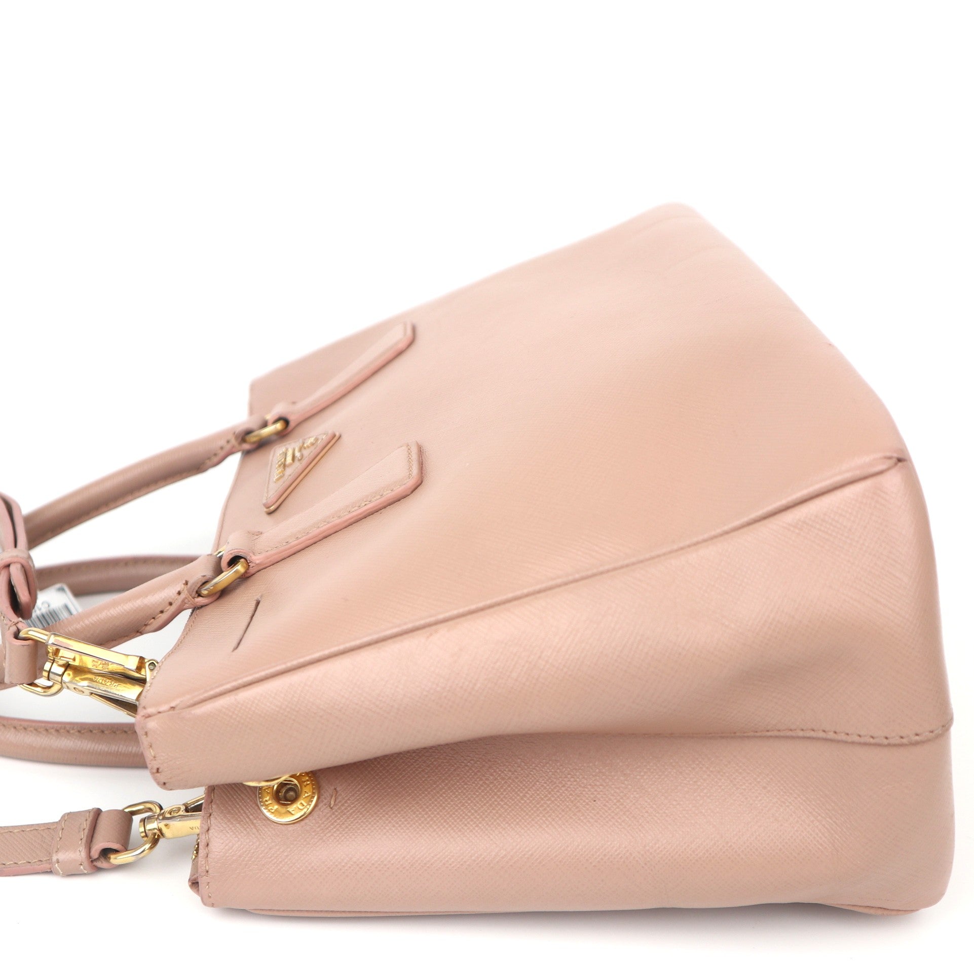 C1089 Prada Light Pink Saffiano Lux Leather Medium Double Zip Tote-Pre Owned
