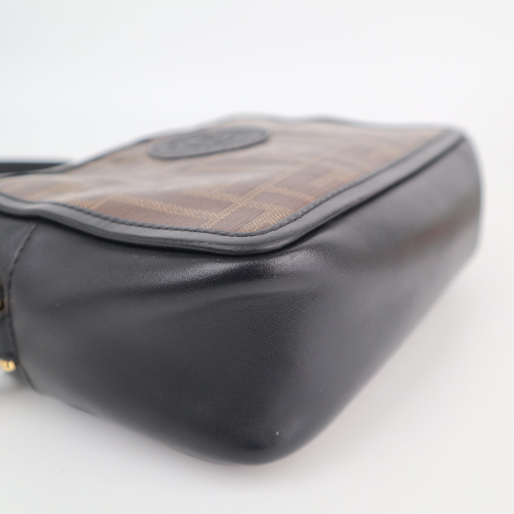 C2525 Fendi Crossbody Bag Glazed Fabric Vitello Century 1974 Stamp Camera Case | Pre-Owned Very Good Logo / Signature Leather, Glazed Fabric
