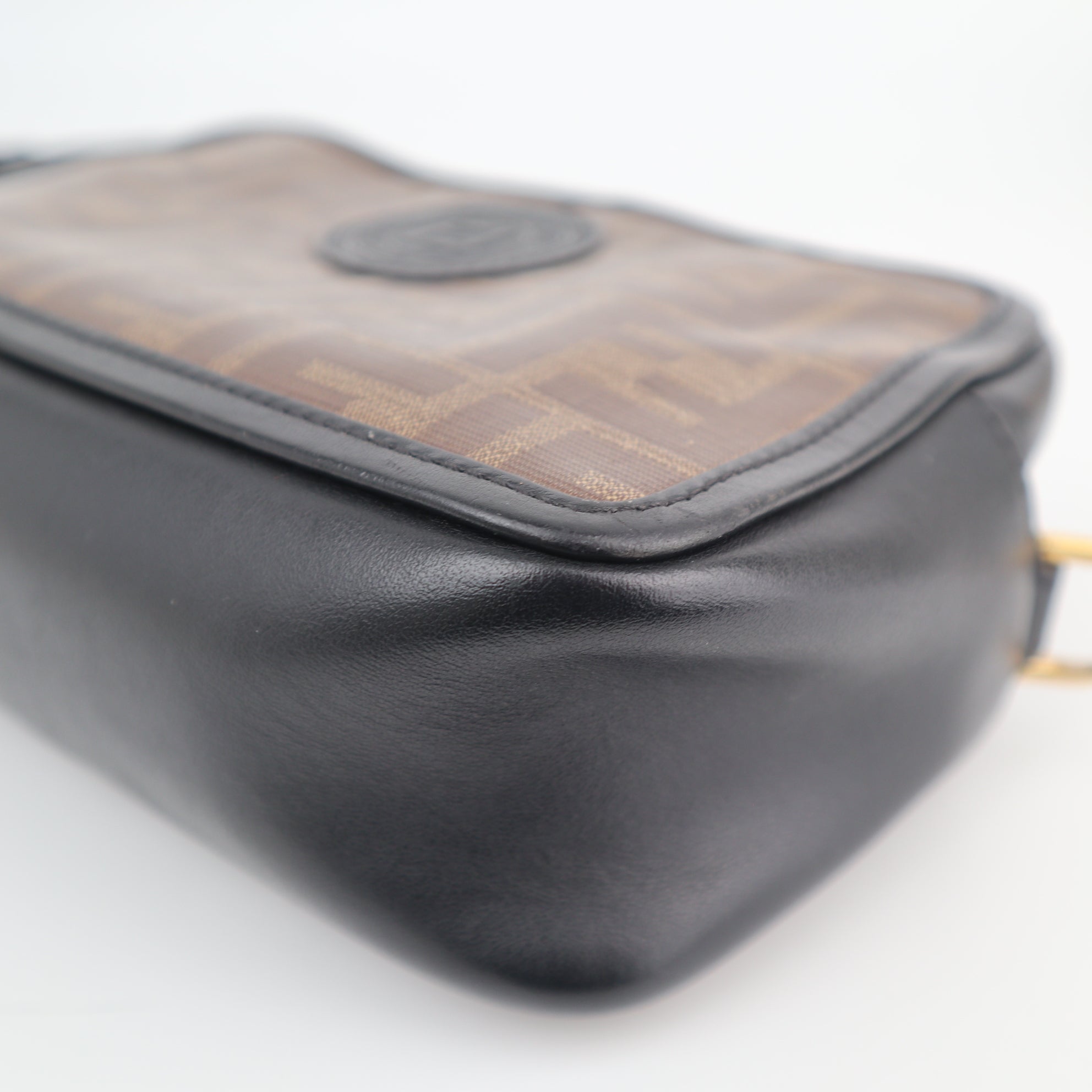 C2525 Fendi Crossbody Bag Glazed Fabric Vitello Century 1974 Stamp Camera Case | Pre-Owned Very Good Logo / Signature Leather, Glazed Fabric