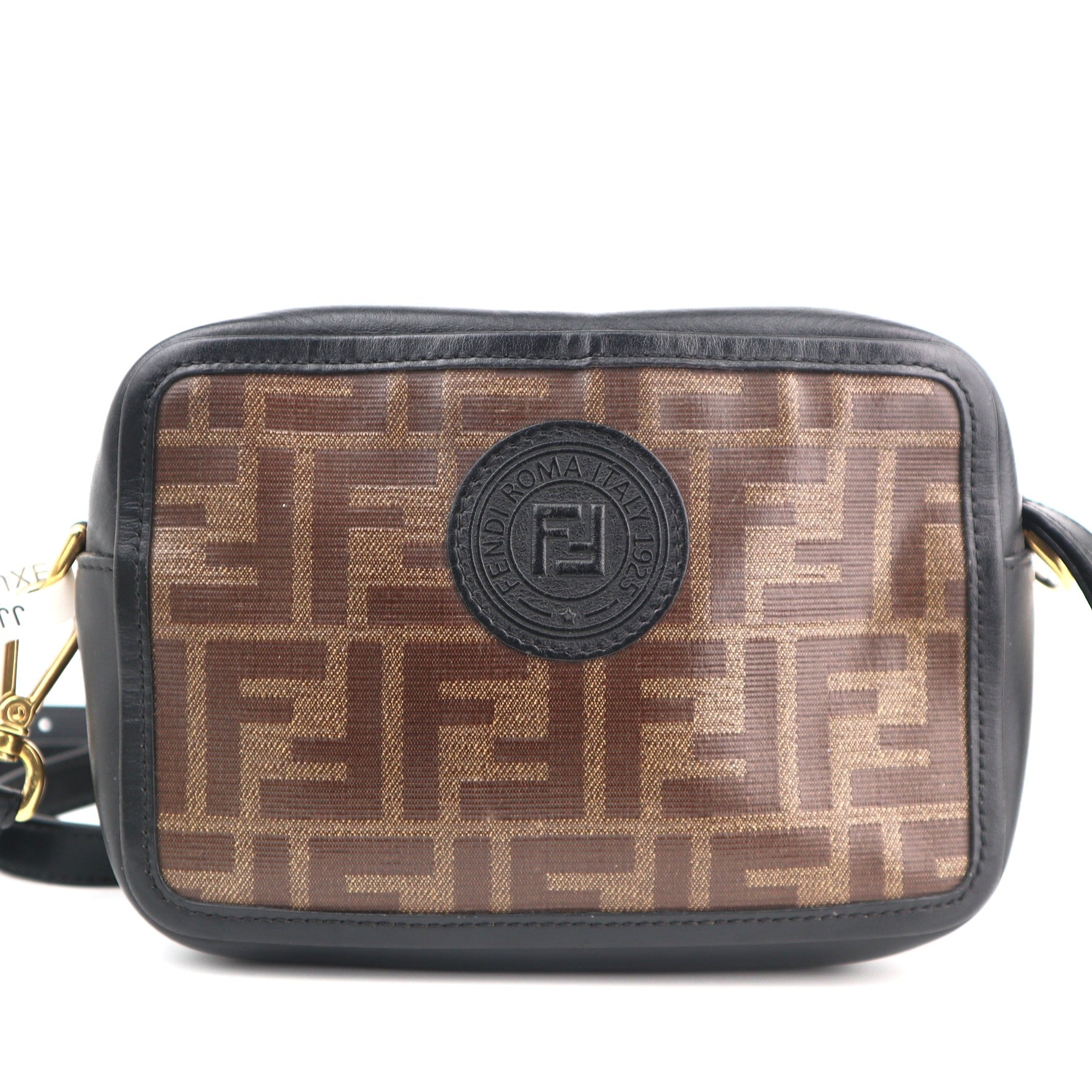 C2525 Fendi Crossbody Bag Glazed Fabric Vitello Century 1974 Stamp Camera Case | Pre-Owned Very Good Logo / Signature Leather, Glazed Fabric