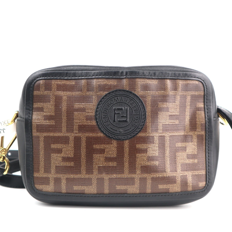 C2525# Fendi Crossbody Bag Glazed Fabric Vitello Century 1974 Stamp Camera Case | Pre-Owned Very Good Logo / Signature Leather, Glazed Fabric