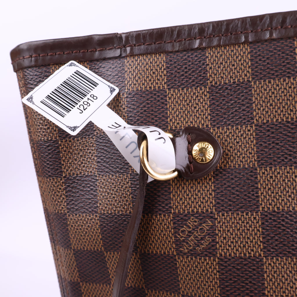 J2918 Louis Vuitton Shoulder Bag Damier Ebene Neverfull MM | Pre-Owned Brown Damier Ebene Coated Canvas; Leather