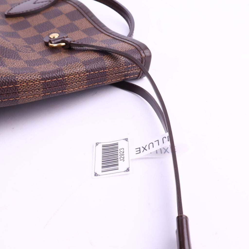 J2923 Louis Vuitton Shoulder Bag Damier Ebene Neverfull MM | Pre-Owned Brown Damier Ebene Coated Canvas; Leather