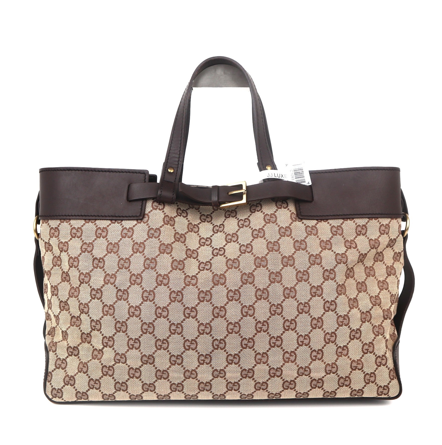 C1093 Gucci GG Canvas Tote Bag Brown Leather-Pre Owned