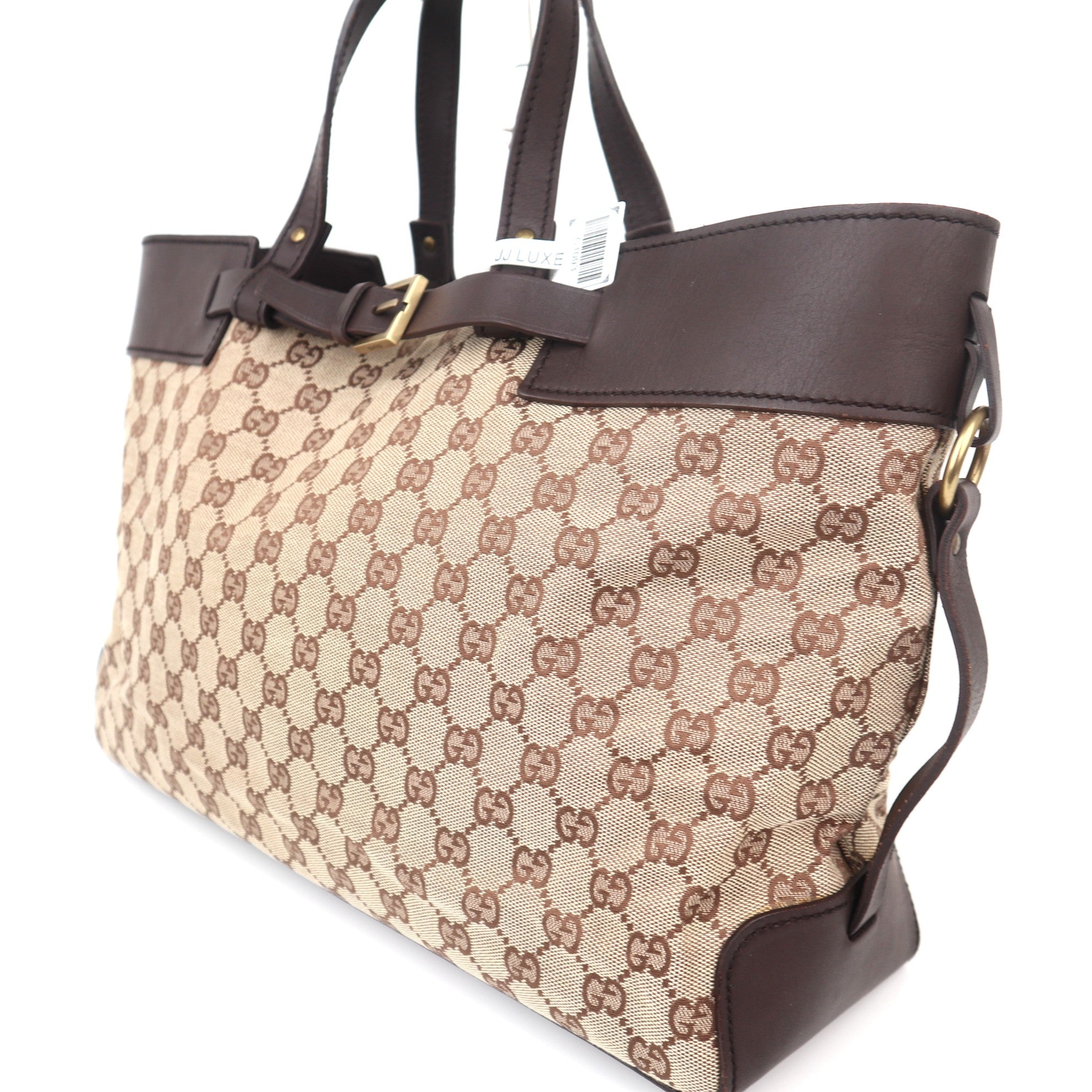 C1093 Gucci GG Canvas Tote Bag Brown Leather-Pre Owned