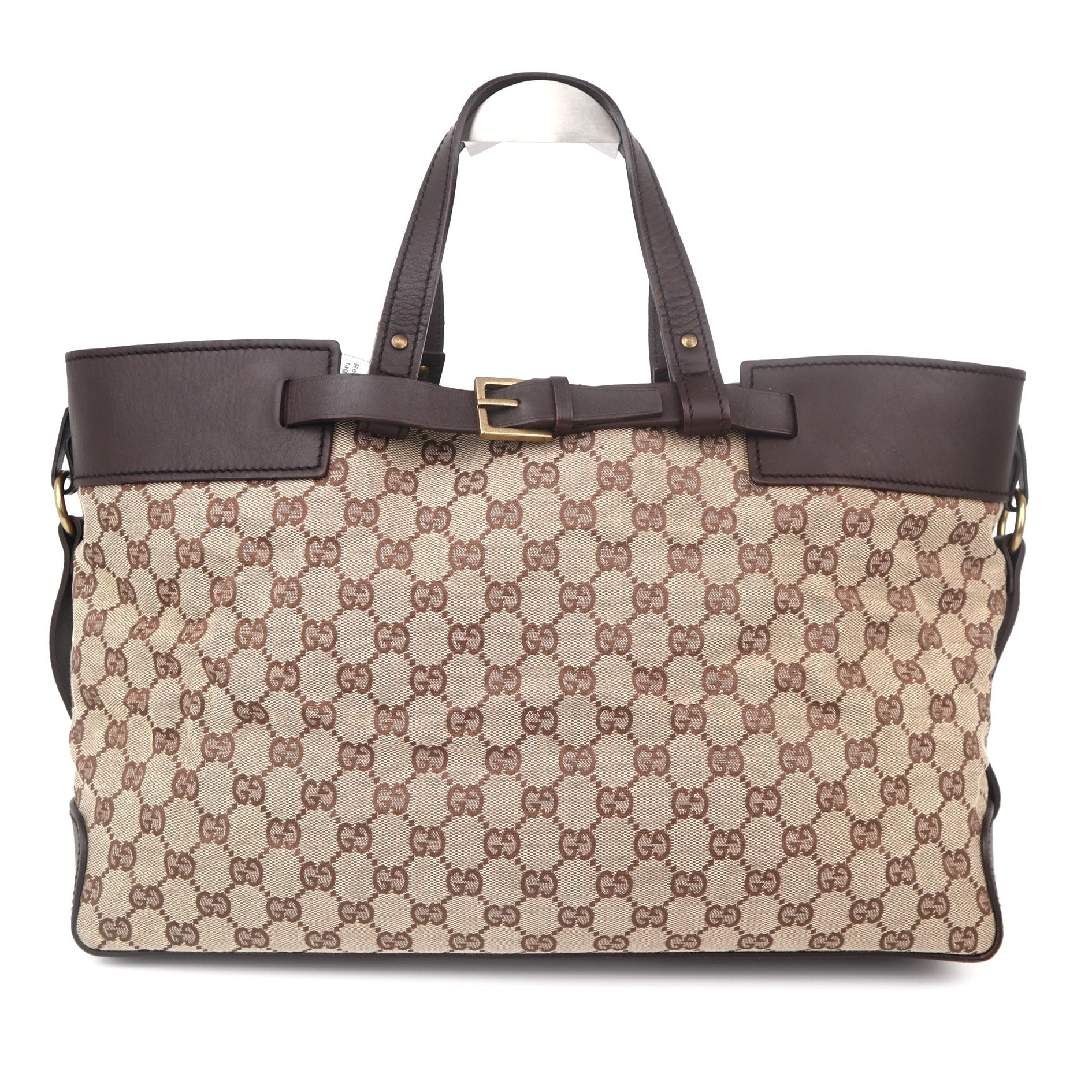 C1093 Gucci GG Canvas Tote Bag Brown Leather-Pre Owned