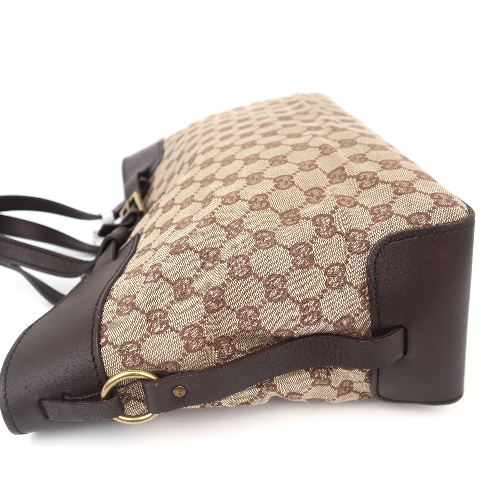 C1093 Gucci GG Canvas Tote Bag Brown Leather-Pre Owned