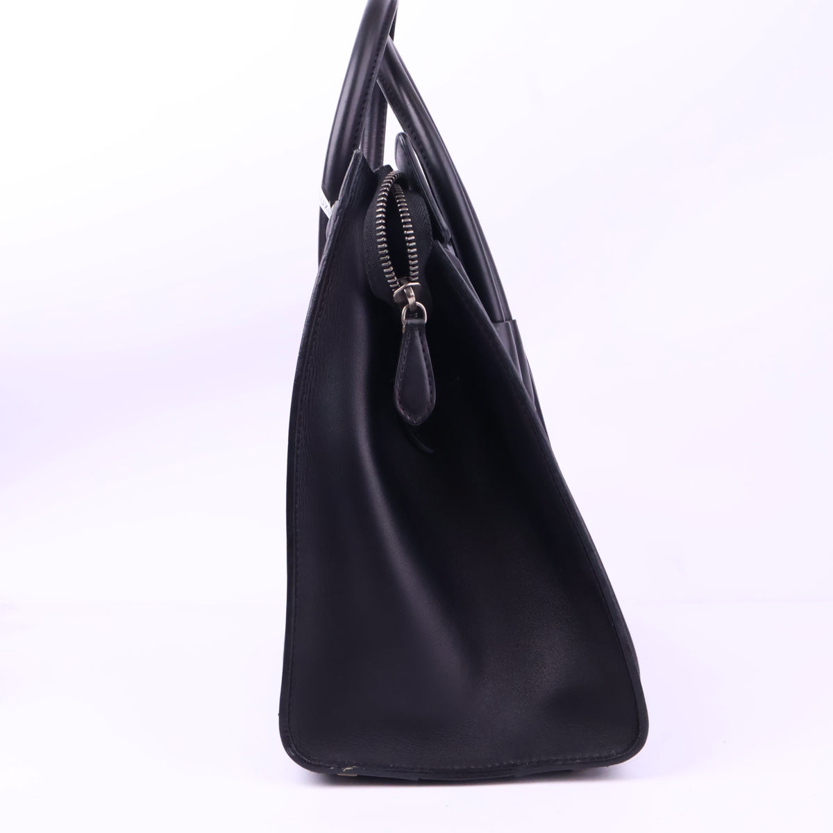 J2830 Celine Tote Bag Black and Blue Leather and Fur Clourblock Luggage Tote | Pre-Owned Black / Blue Colourblock Leather, Fur