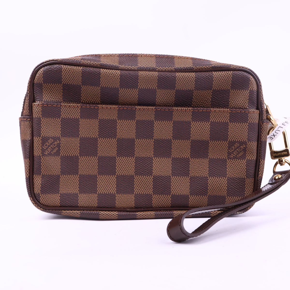 J2829 Louis Vuitton Clutch Bag Damier Ebene Saint Paul Pochette | Pre-Owned Brown Damier Ebene Canvas