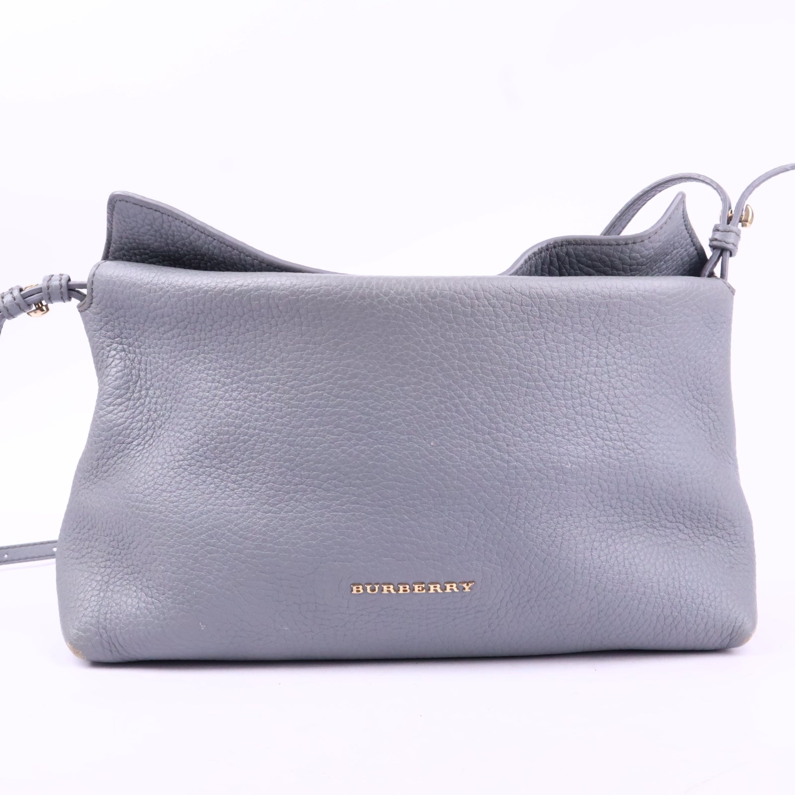 J2839 Burberry Shoulder Bag Ash Grey Grained Leather Small Leah | Pre-Owned Grey Plain Leather
