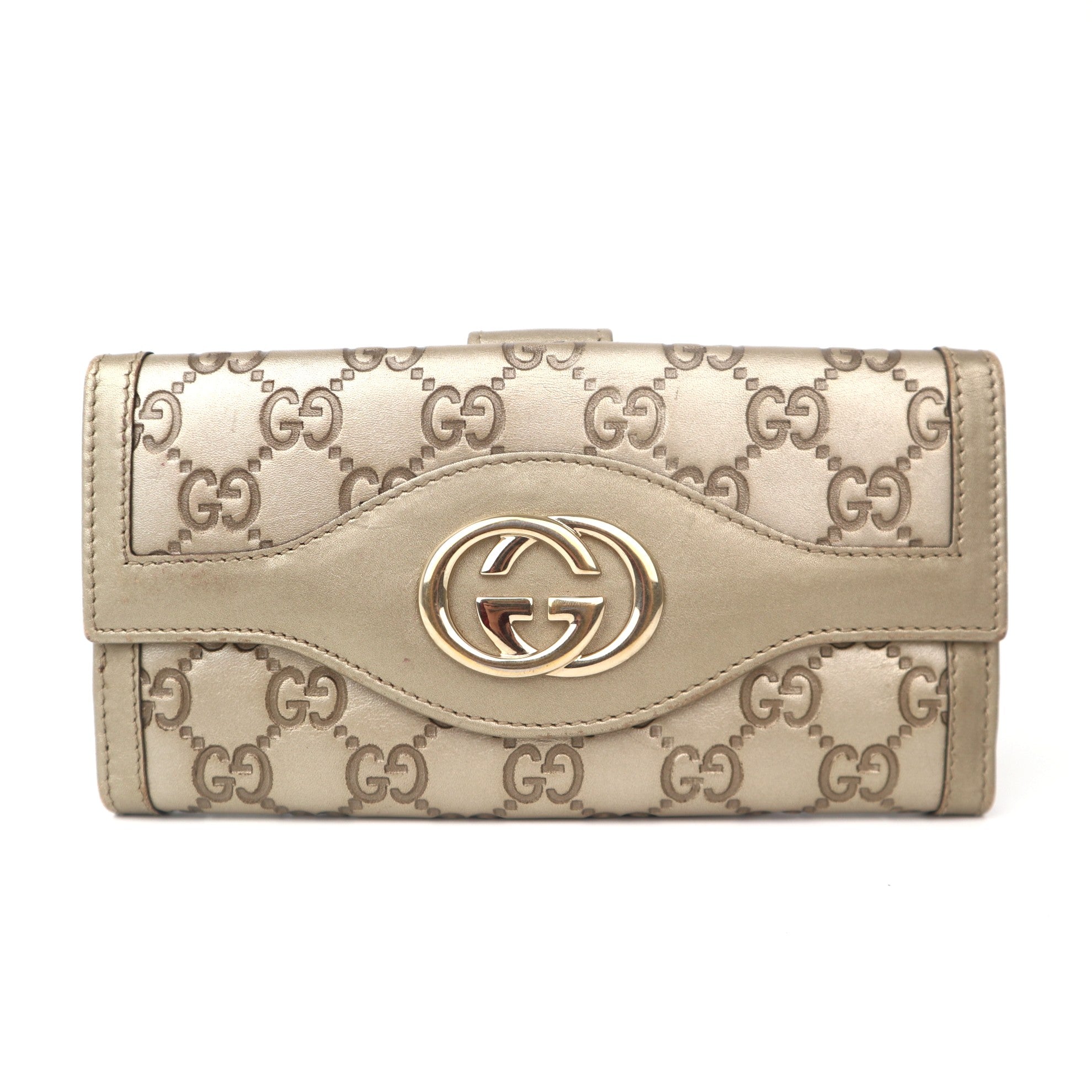 C1098 Gucci Champagne Guccissima Leather Sukey Continental Wallet-Pre Owned