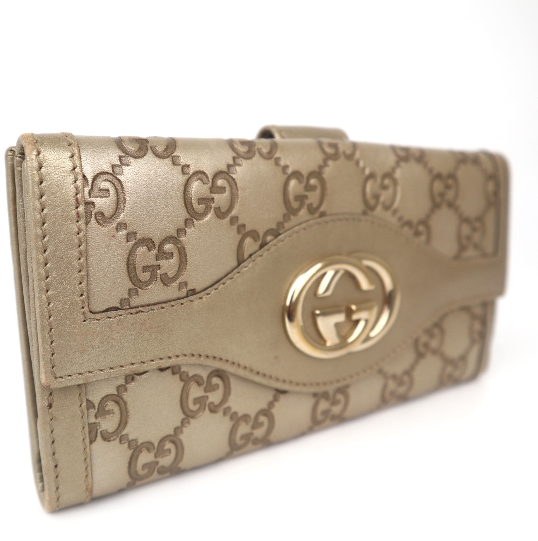 C1098 Gucci Champagne Guccissima Leather Sukey Continental Wallet-Pre Owned