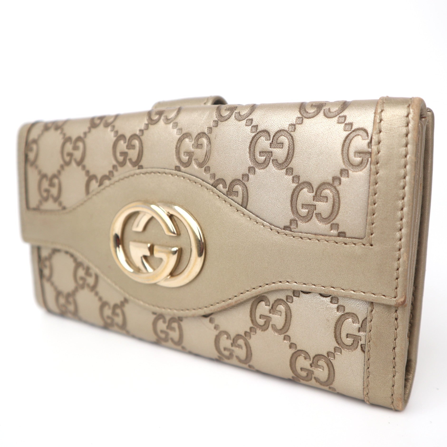C1098 Gucci Champagne Guccissima Leather Sukey Continental Wallet-Pre Owned