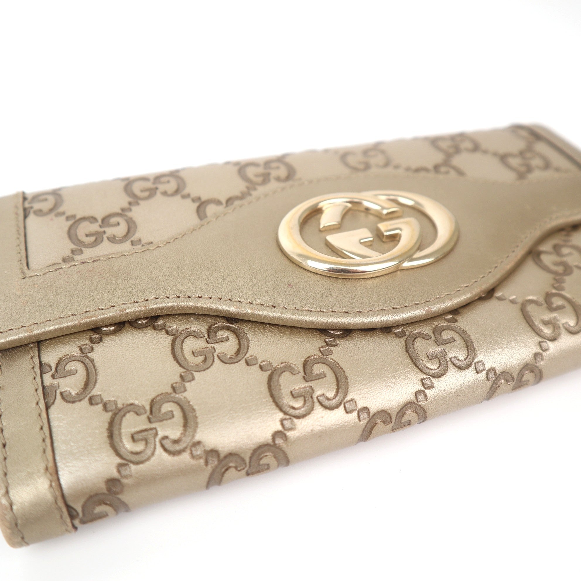 C1098 Gucci Champagne Guccissima Leather Sukey Continental Wallet-Pre Owned