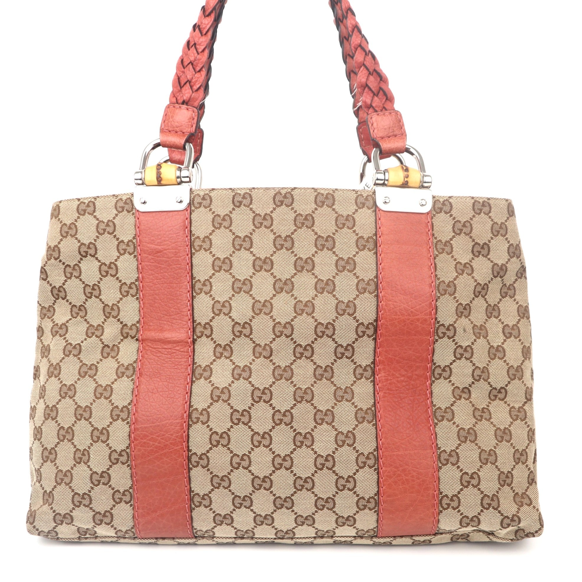 C1105 Gucci GG Pattern Jacquard Bamboo Handle Tote Bag-Pre Owned