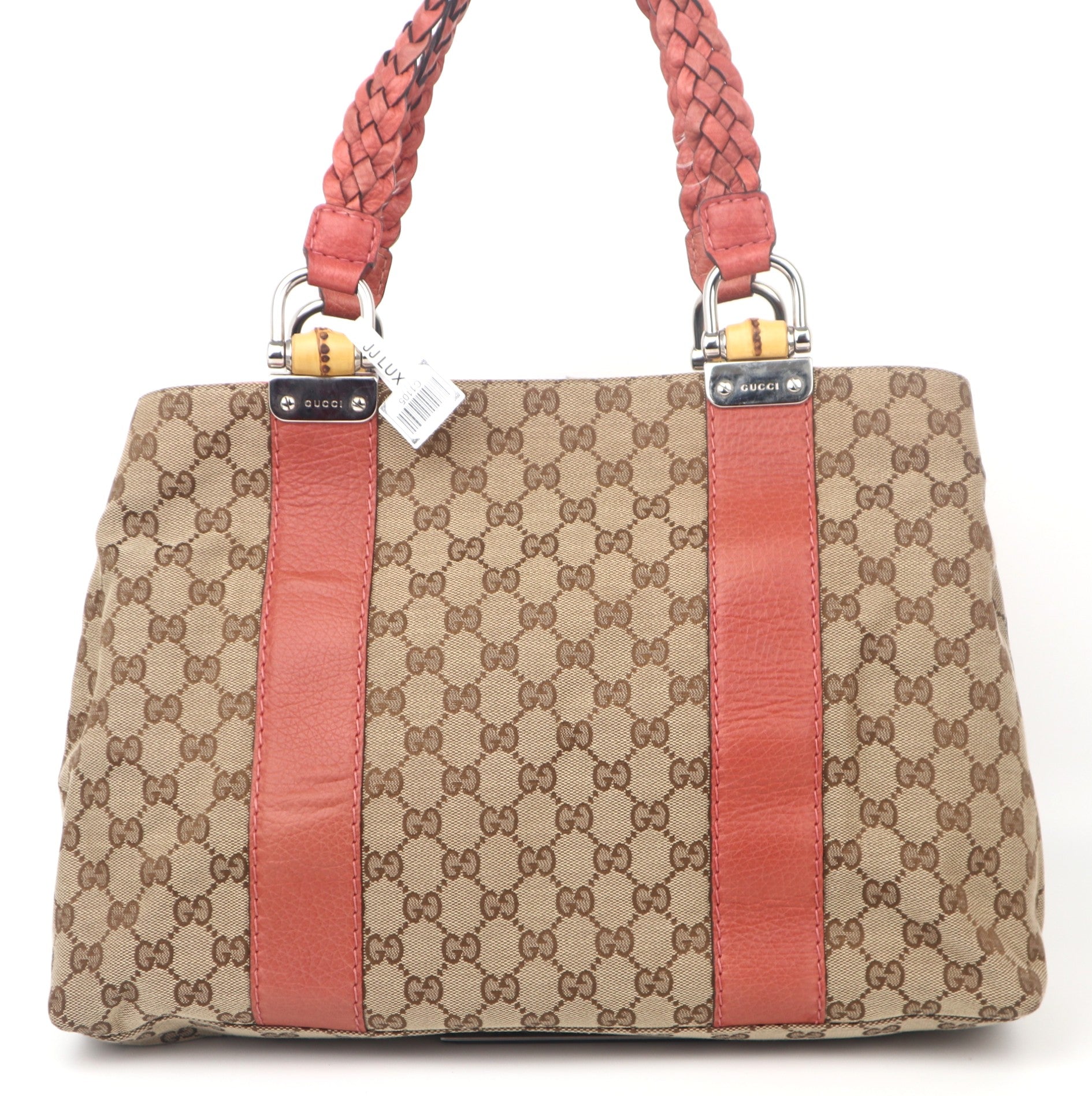 C1105 Gucci GG Pattern Jacquard Bamboo Handle Tote Bag-Pre Owned