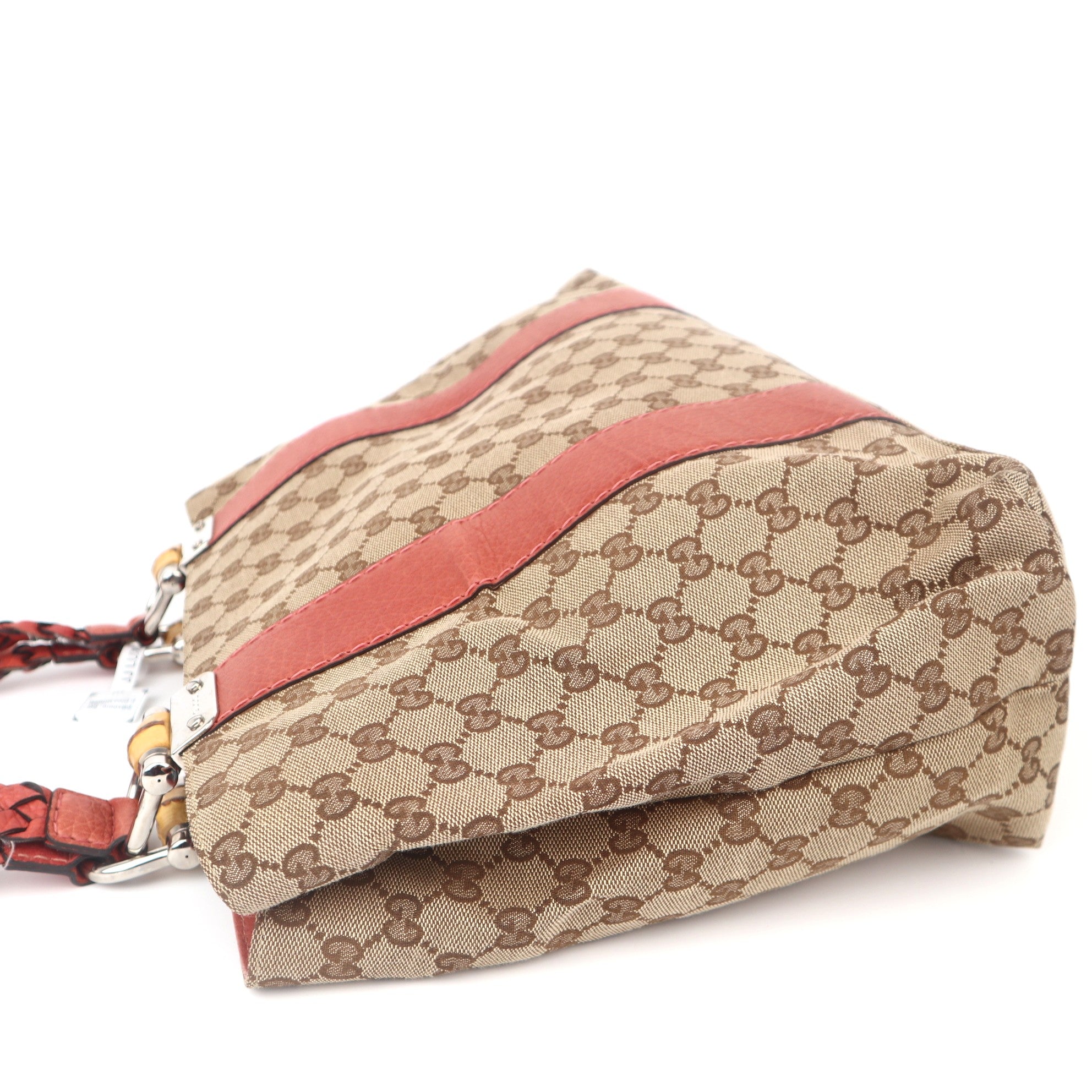 C1105 Gucci GG Pattern Jacquard Bamboo Handle Tote Bag-Pre Owned