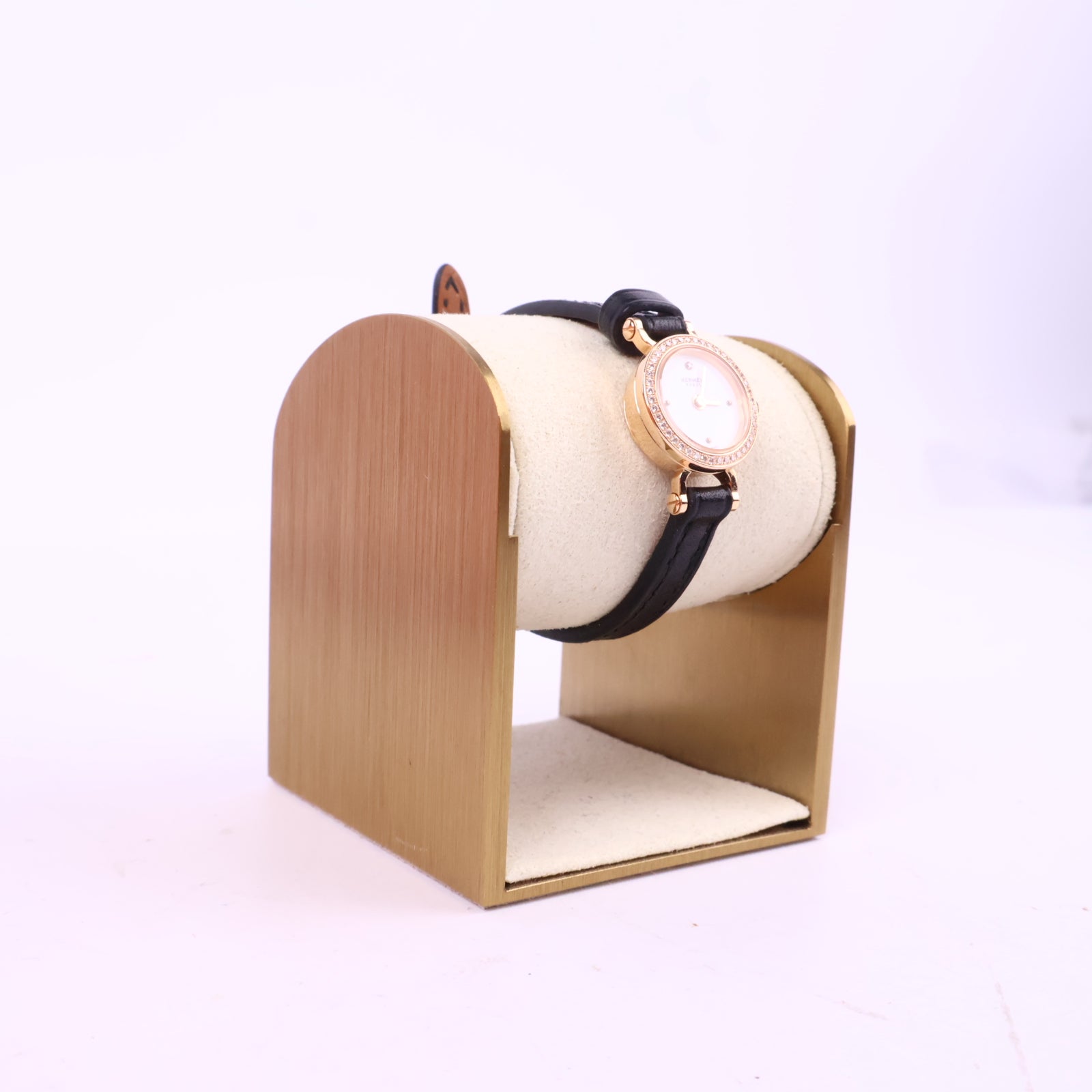 J2885* Hermes Watch Faubourg Watch, Mini Model 15mm | Pre-Owned Black / Yellow Gold / White Yellow Gold; Barenia Calfskin