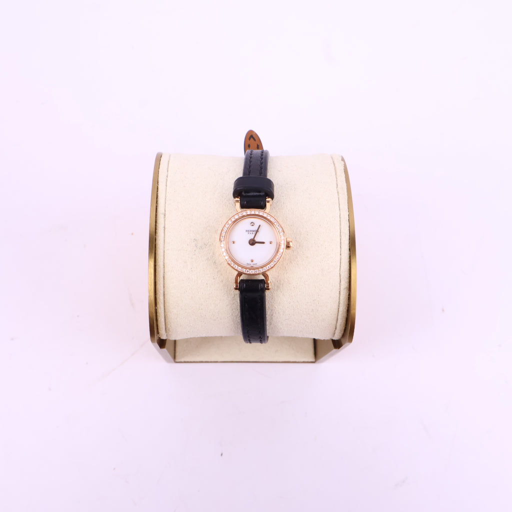 J2885* Hermes Watch Faubourg Watch, Mini Model 15mm | Pre-Owned Black / Yellow Gold / White Yellow Gold; Barenia Calfskin