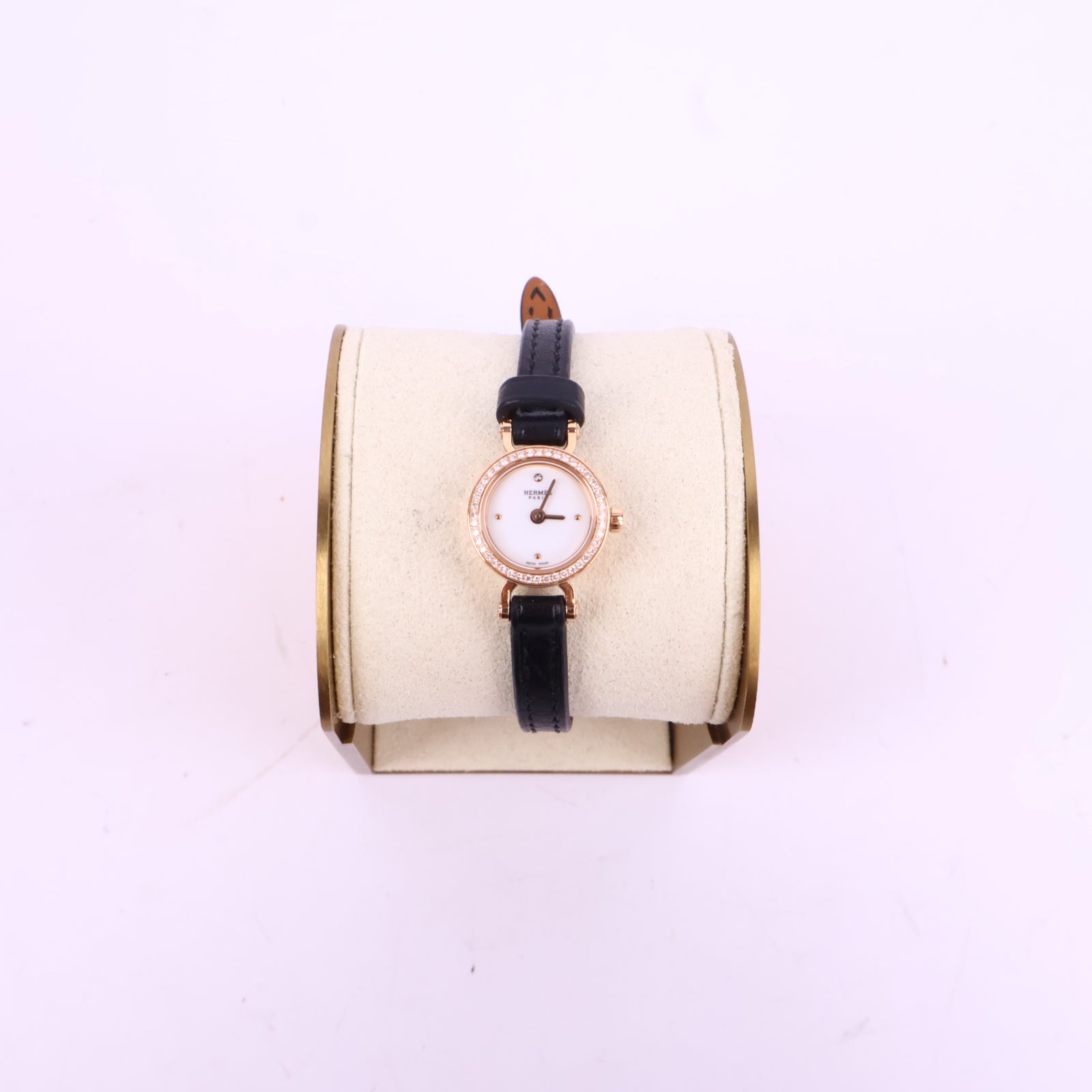 J2885* Hermes Watch Faubourg Watch, Mini Model 15mm | Pre-Owned Black / Yellow Gold / White Yellow Gold; Barenia Calfskin