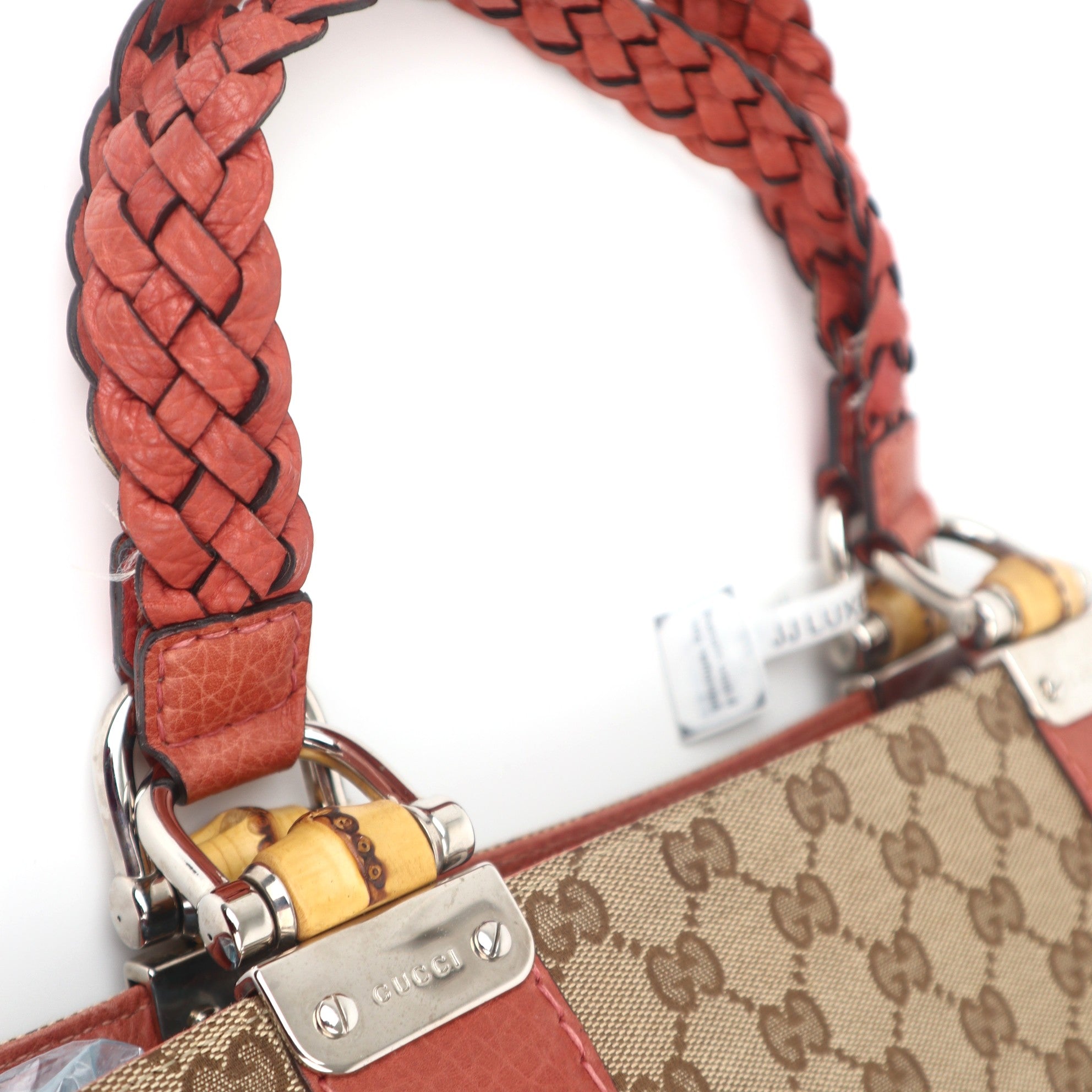 C1105 Gucci GG Pattern Jacquard Bamboo Handle Tote Bag-Pre Owned