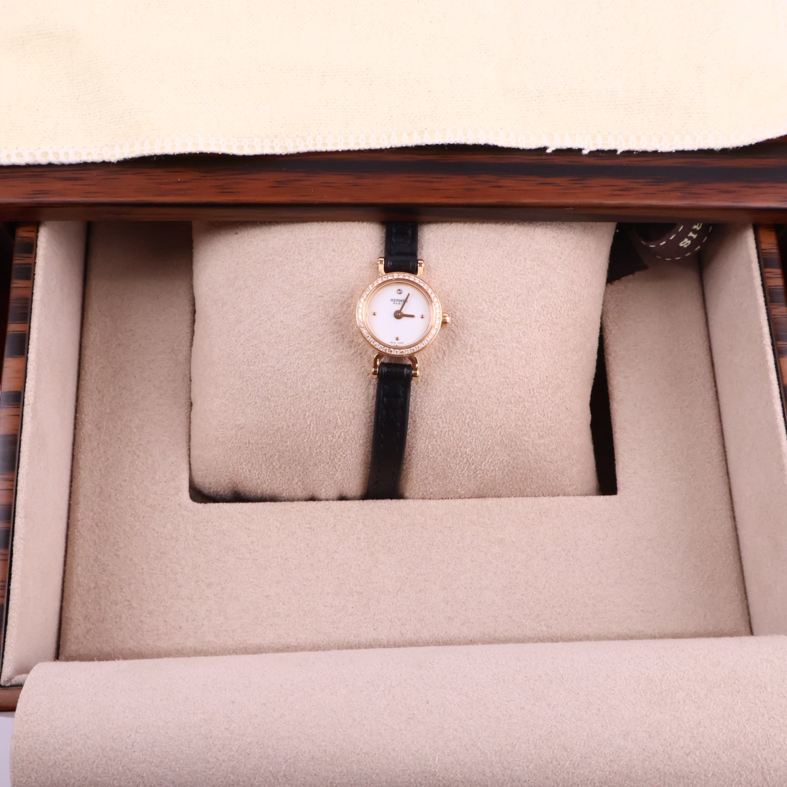 J2885* Hermes Watch Faubourg Watch, Mini Model 15mm | Pre-Owned Black / Yellow Gold / White Yellow Gold; Barenia Calfskin