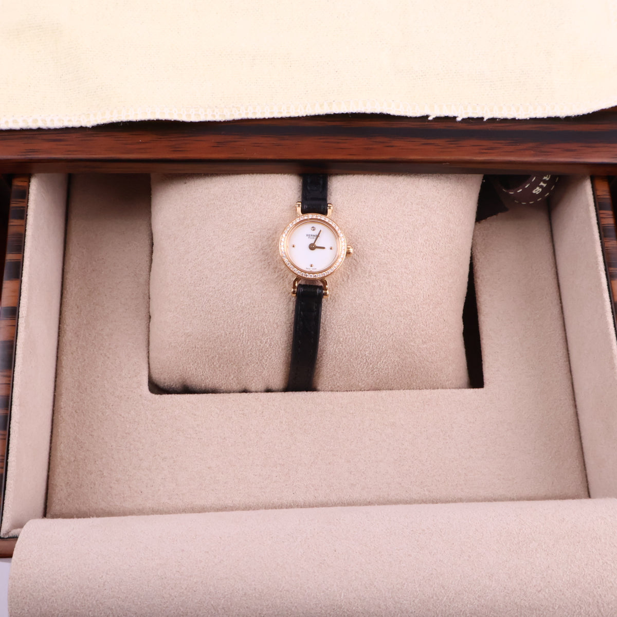 J2885* Hermes Watch Faubourg Watch, Mini Model 15mm | Pre-Owned Black / Yellow Gold / White Yellow Gold; Barenia Calfskin