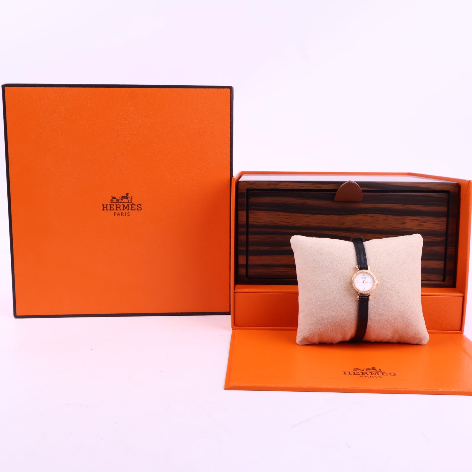 J2885* Hermes Watch Faubourg Watch, Mini Model 15mm | Pre-Owned Black / Yellow Gold / White Yellow Gold; Barenia Calfskin