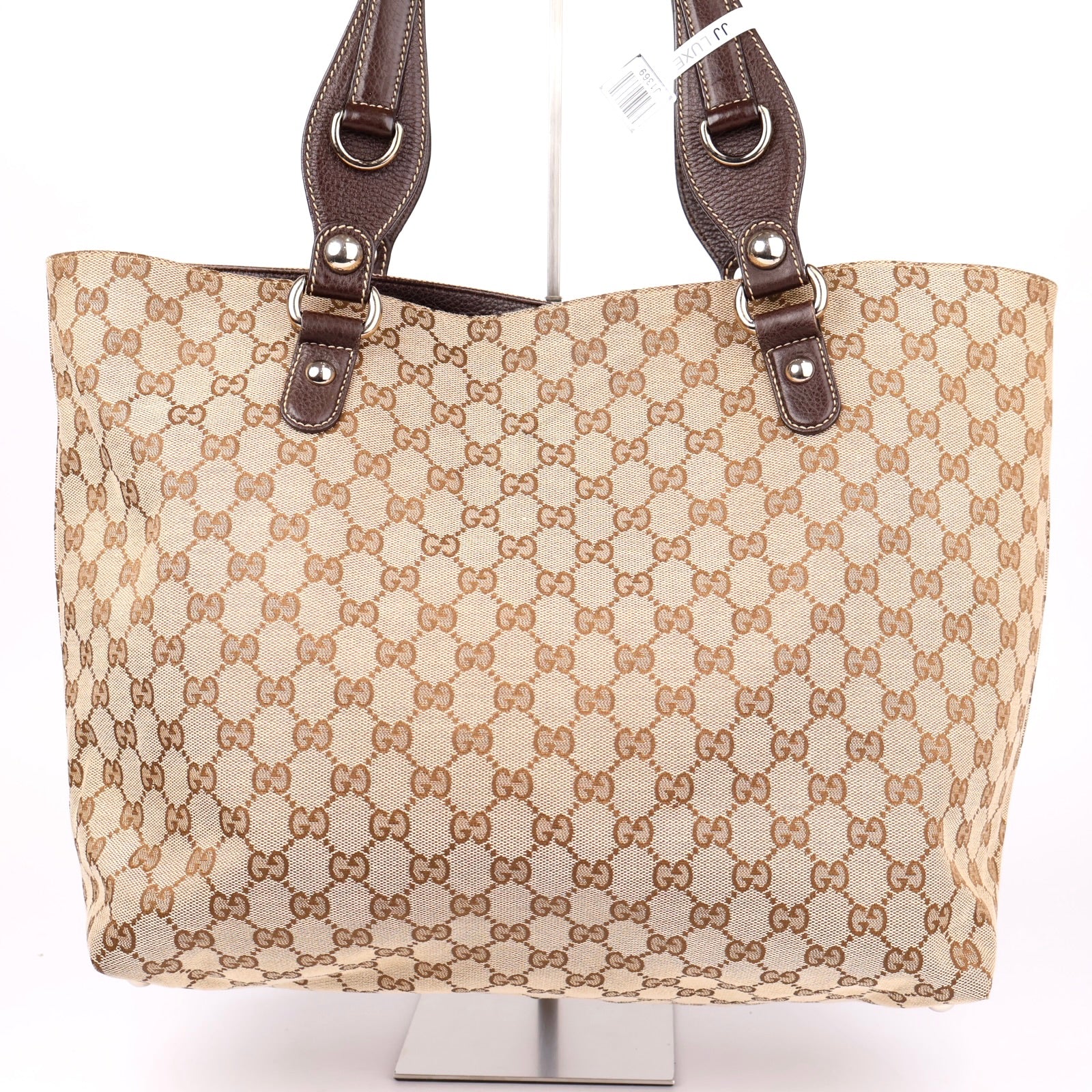 J1369 Gucci Brown GG Canvas Icon Bit Tote Beige- Pre Owned