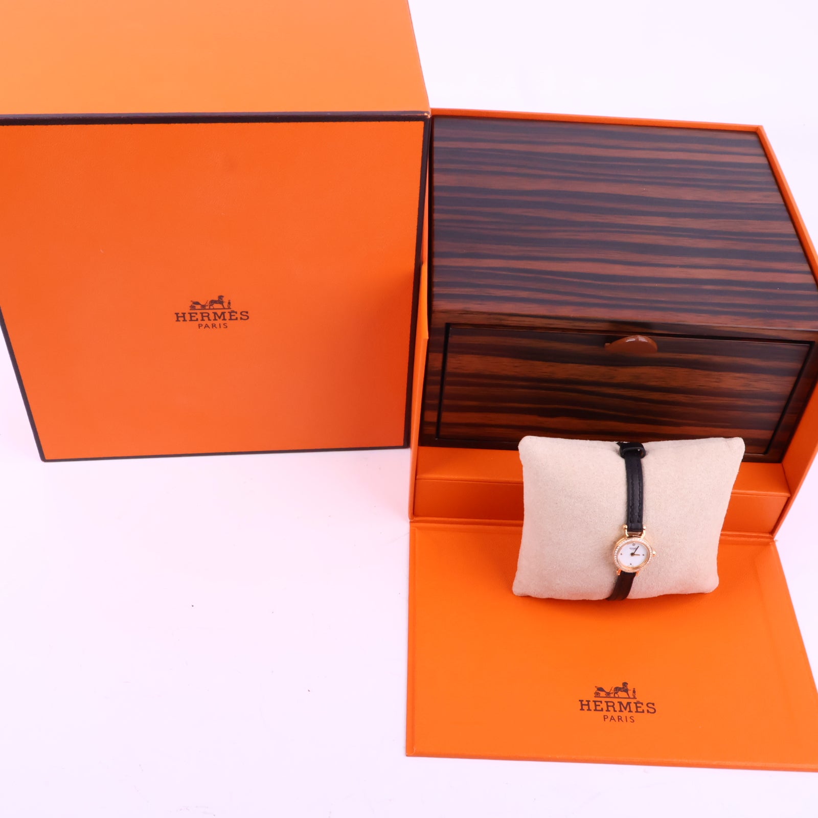 J2885* Hermes Watch Faubourg Watch, Mini Model 15mm | Pre-Owned Black / Yellow Gold / White Yellow Gold; Barenia Calfskin
