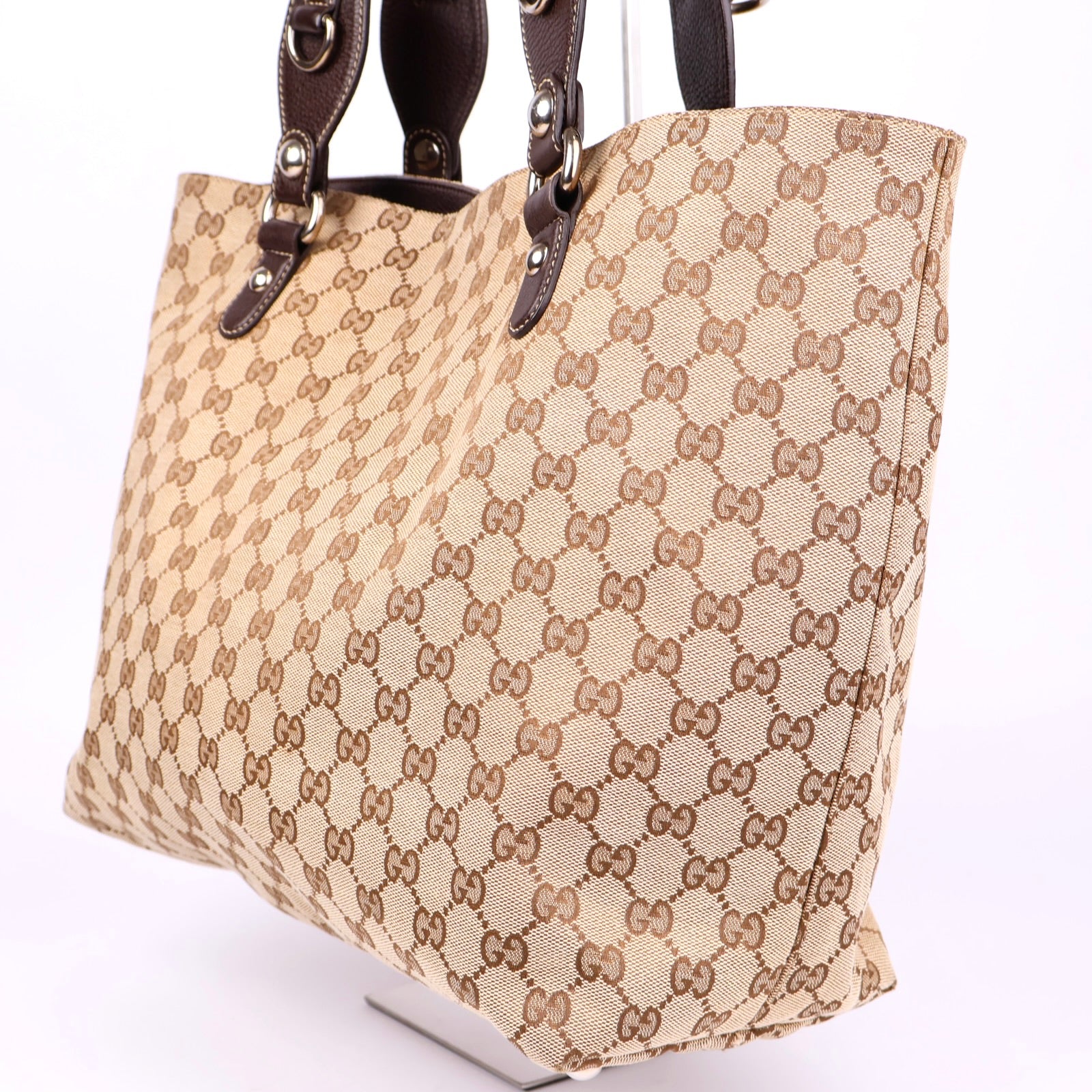 J1369 Gucci Brown GG Canvas Icon Bit Tote Beige- Pre Owned