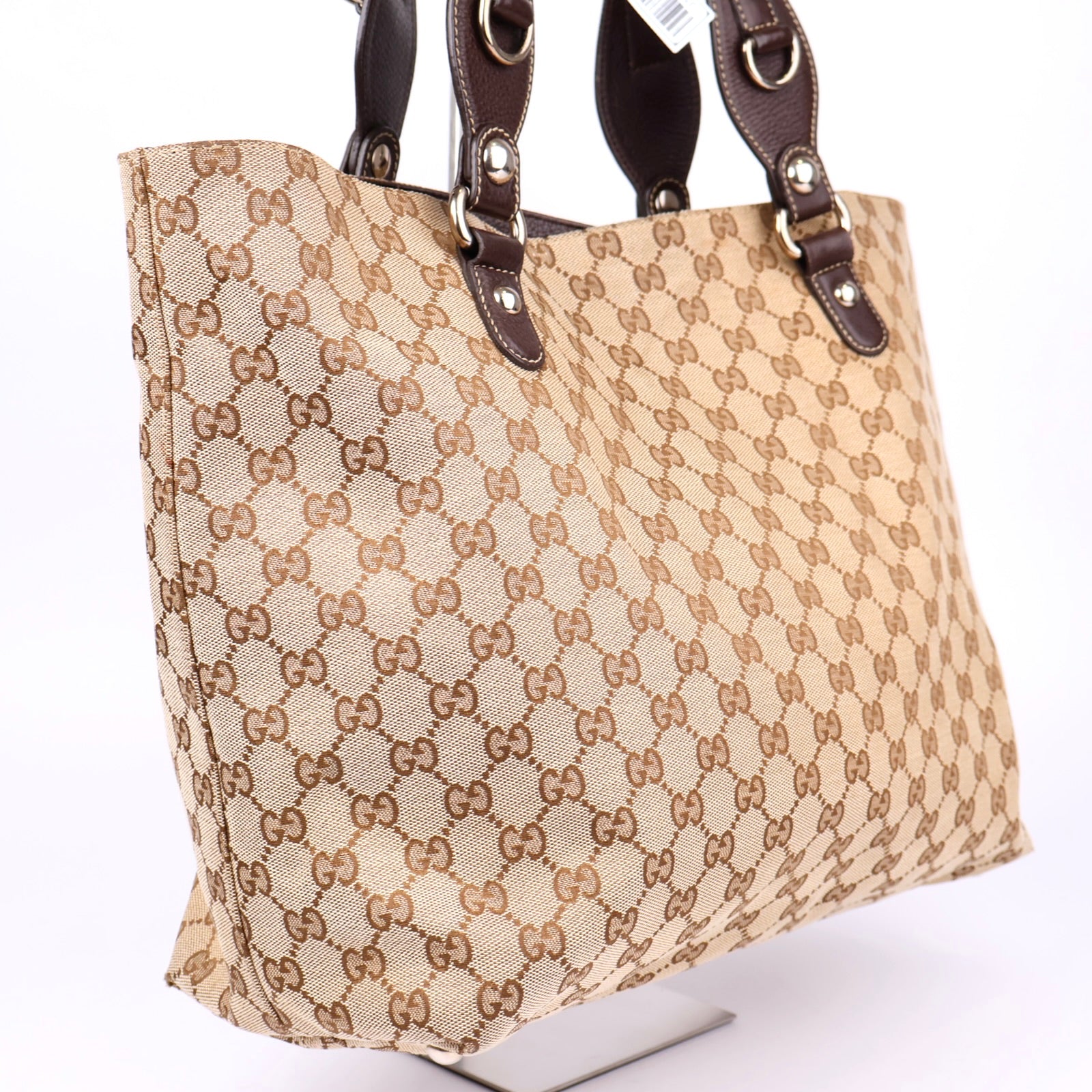 J1369 Gucci Brown GG Canvas Icon Bit Tote Beige- Pre Owned