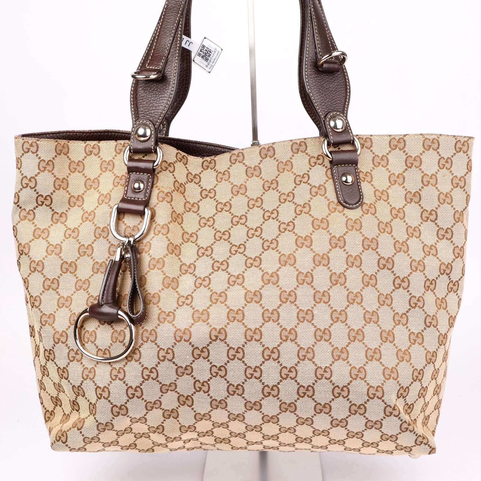 J1369 Gucci Brown GG Canvas Icon Bit Tote Beige- Pre Owned