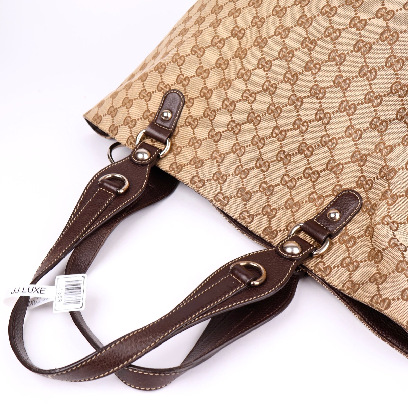 J1369 Gucci Brown GG Canvas Icon Bit Tote Beige- Pre Owned