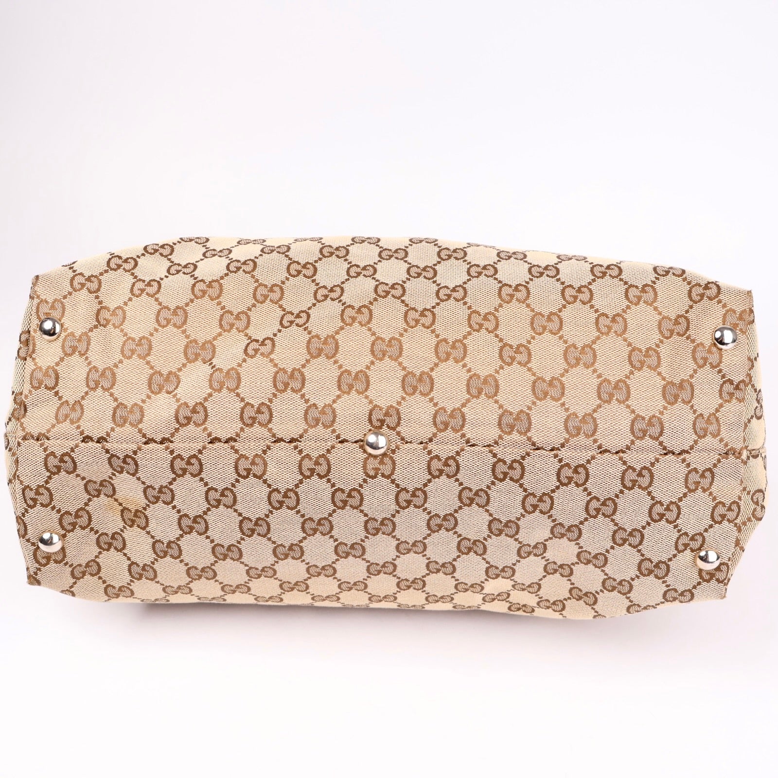 J1369 Gucci Brown GG Canvas Icon Bit Tote Beige- Pre Owned