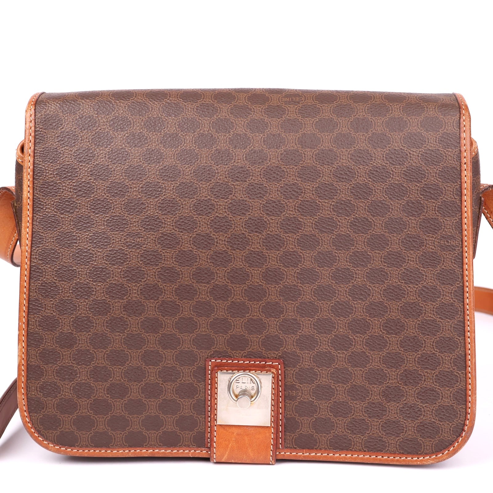 J1358 Céline Macadam Shoulder Bag Brown Leather- Pre Owned