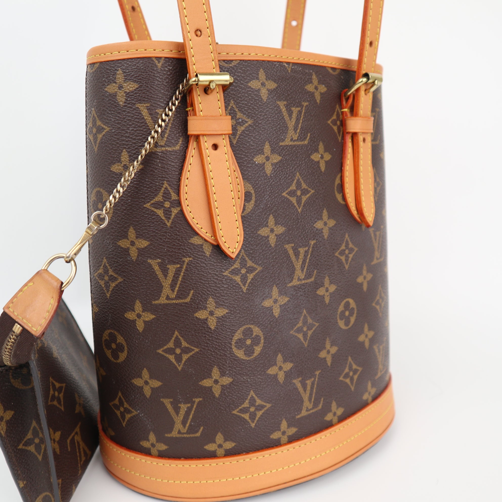 Louis Vuitton Monogram Canvas Petit Bucket Shoulder Bag C1689R | Pre-Owned Very Good Brown Monogram Canvas