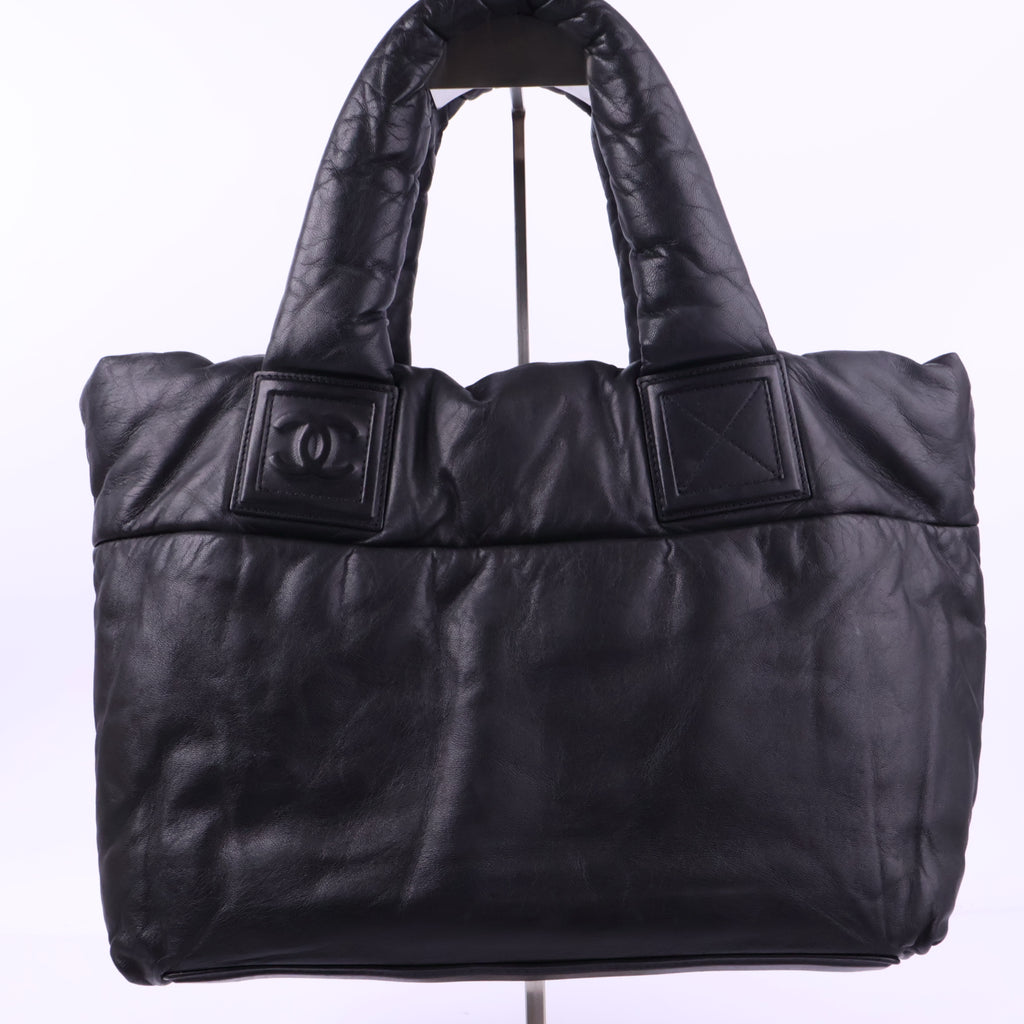 J2853 Chanel Top Handle Bag Coco Cocoon Black Soft Leather Tote Bag | Pre-Owned Black Leather