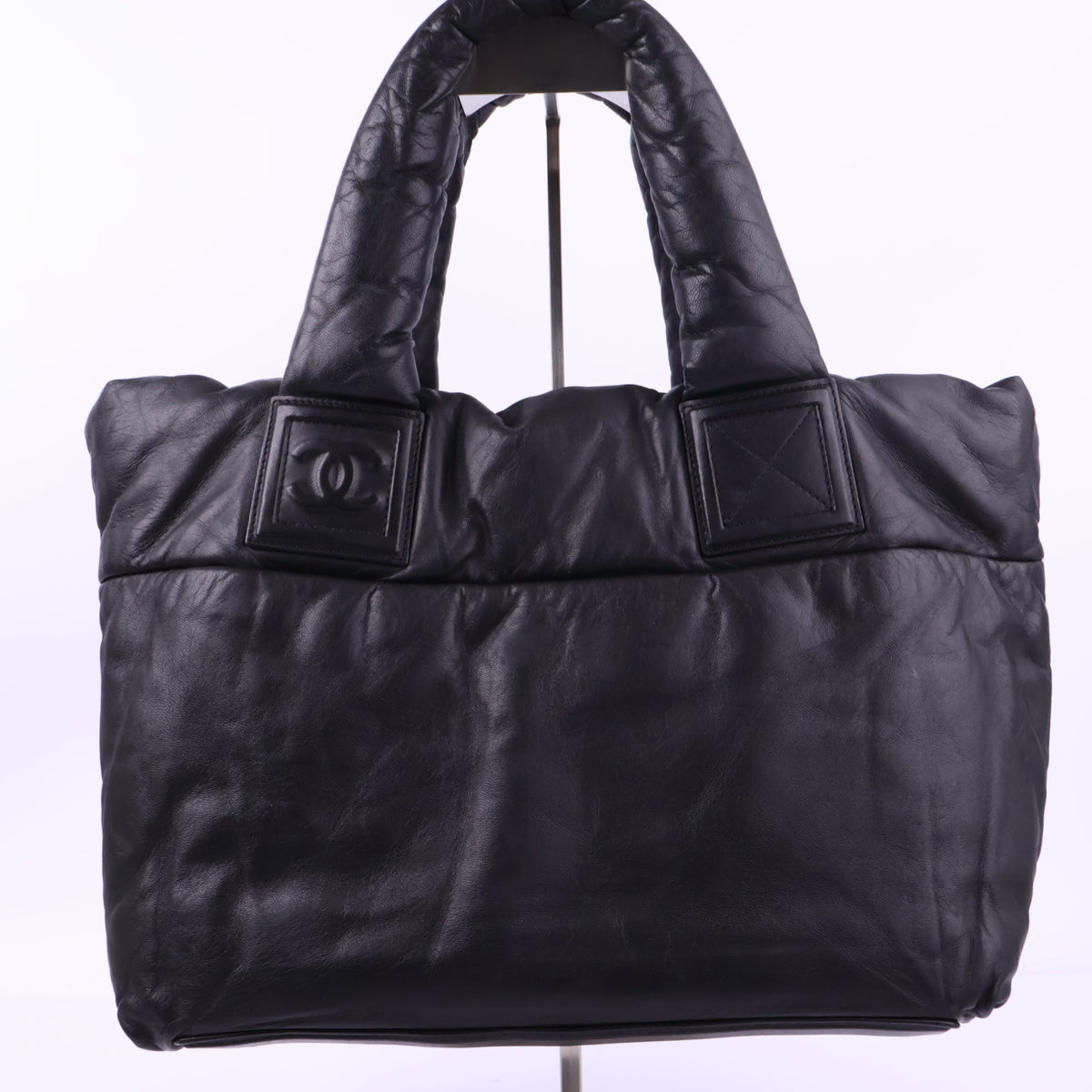 J2853 Chanel Top Handle Bag Coco Cocoon Black Soft Leather Tote Bag | Pre-Owned Black Leather