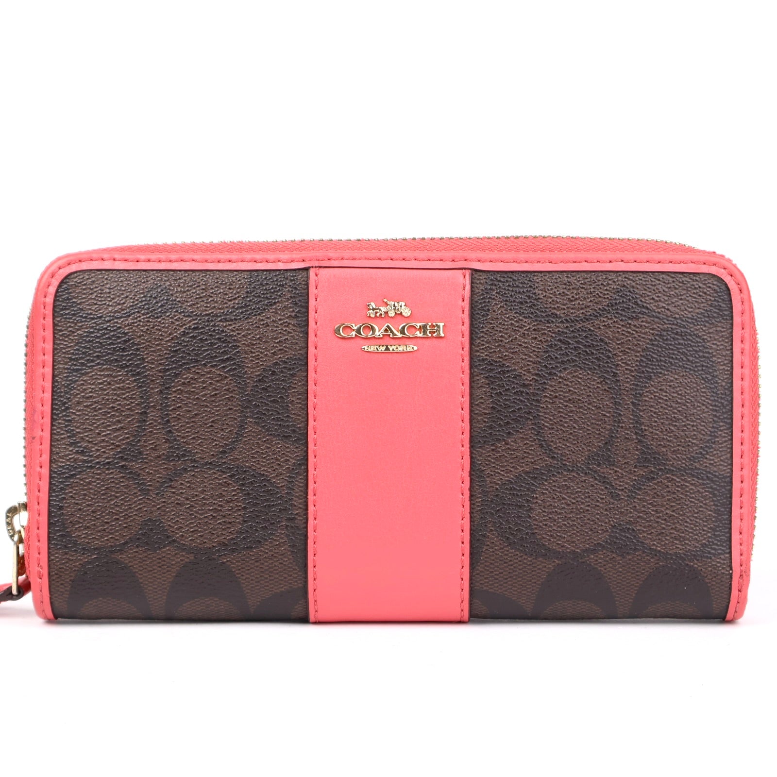 J1347 Coach Wallet Pink Leather and Signature Canvas- Pre Owned