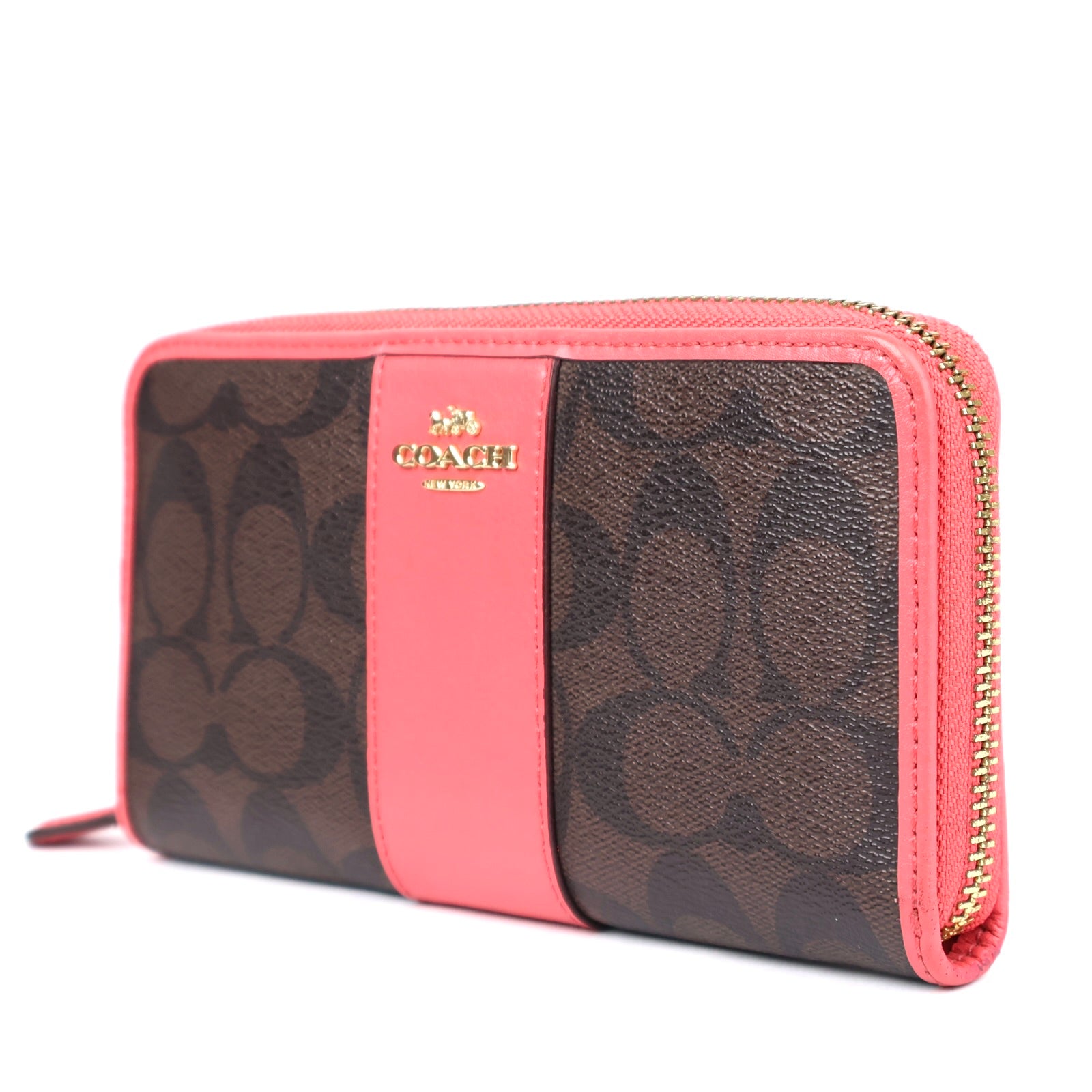 J1347 Coach Wallet Pink Leather and Signature Canvas- Pre Owned