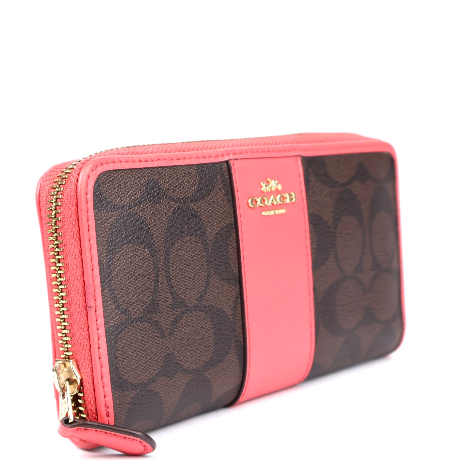 J1347 Coach Wallet Pink Leather and Signature Canvas- Pre Owned