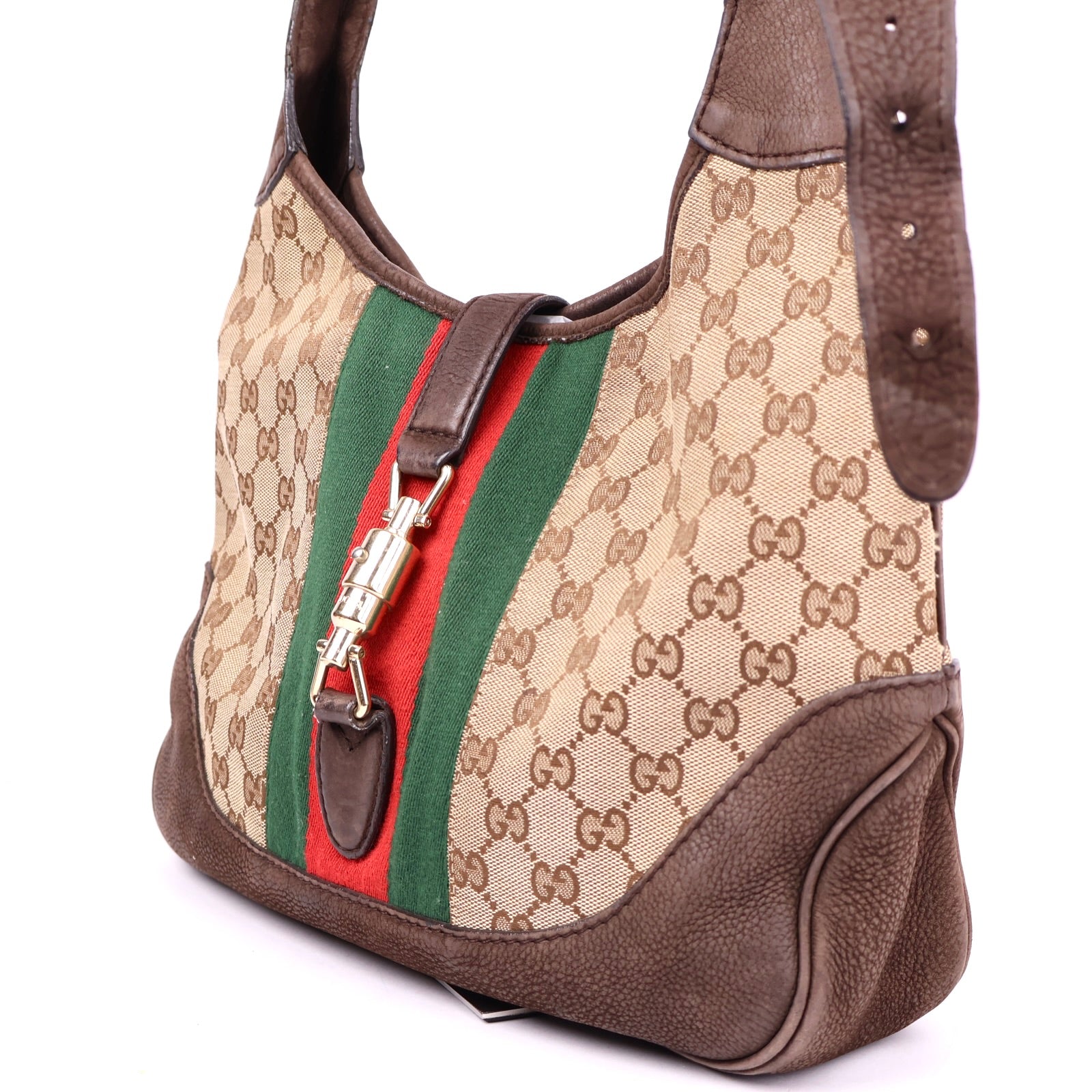 J1353 Gucci Beige/Brown GG Canvas Jackie Shoulder Bag- Pre Owned