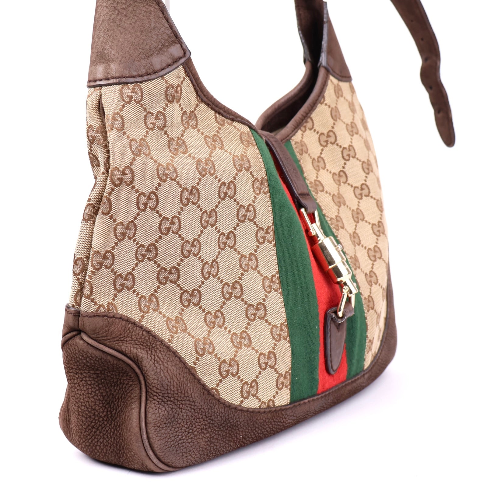 J1353 Gucci Beige/Brown GG Canvas Jackie Shoulder Bag- Pre Owned