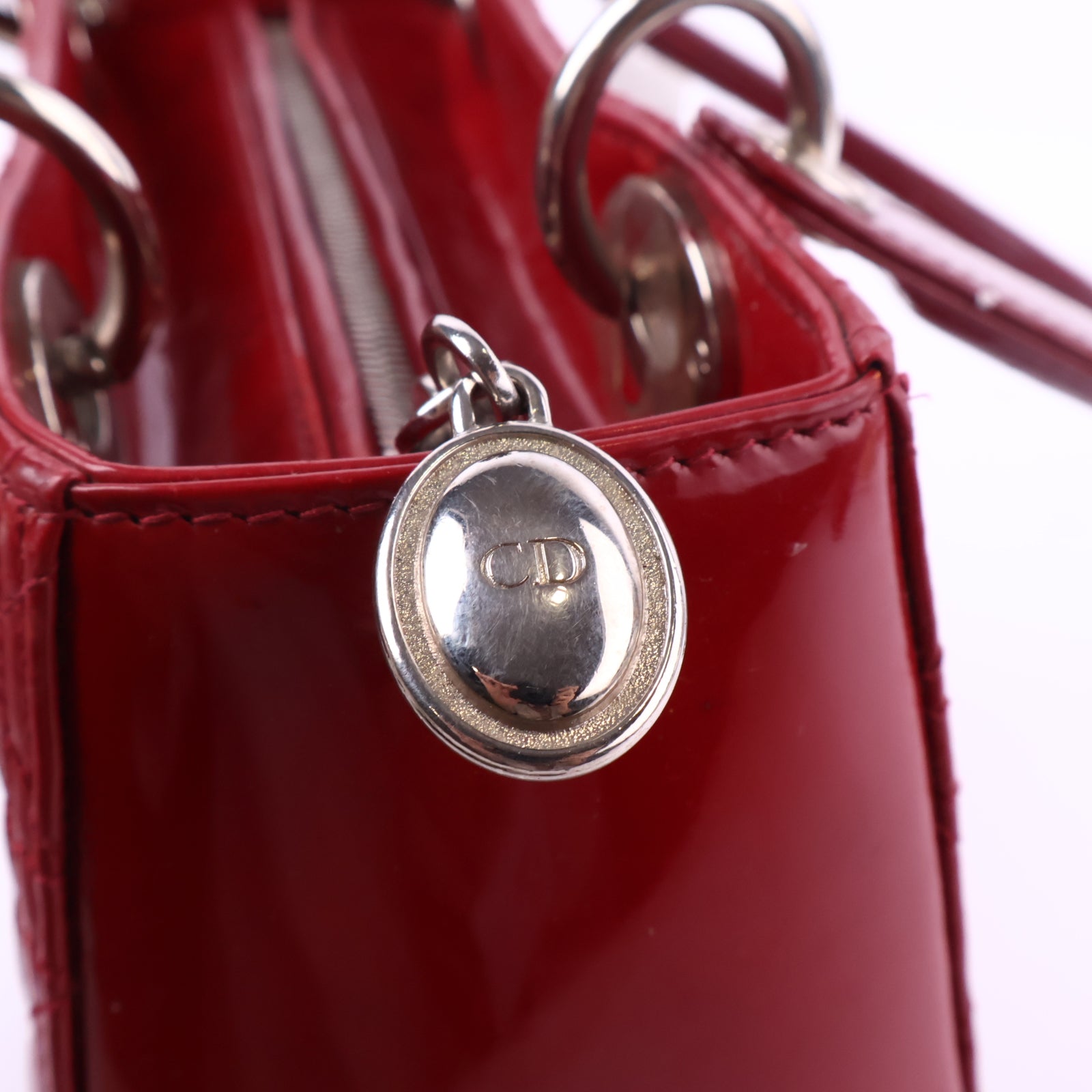 J2891 Christian Dior Lady Dior Red Poatent Leather handbag