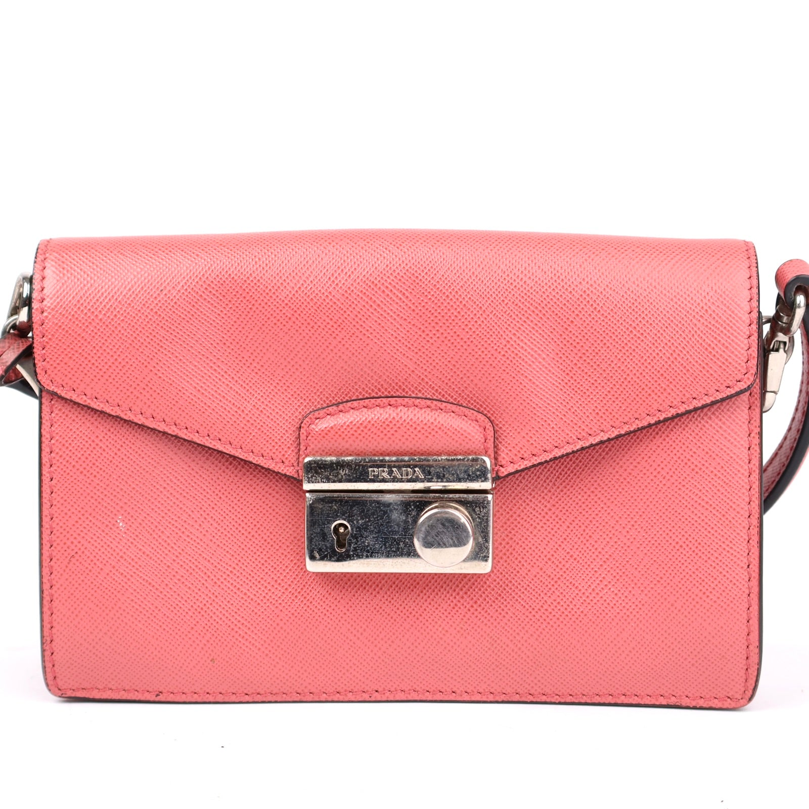 J1343 PRADA Pink Leather Saffiano Shoulder Bag- Pre Owned