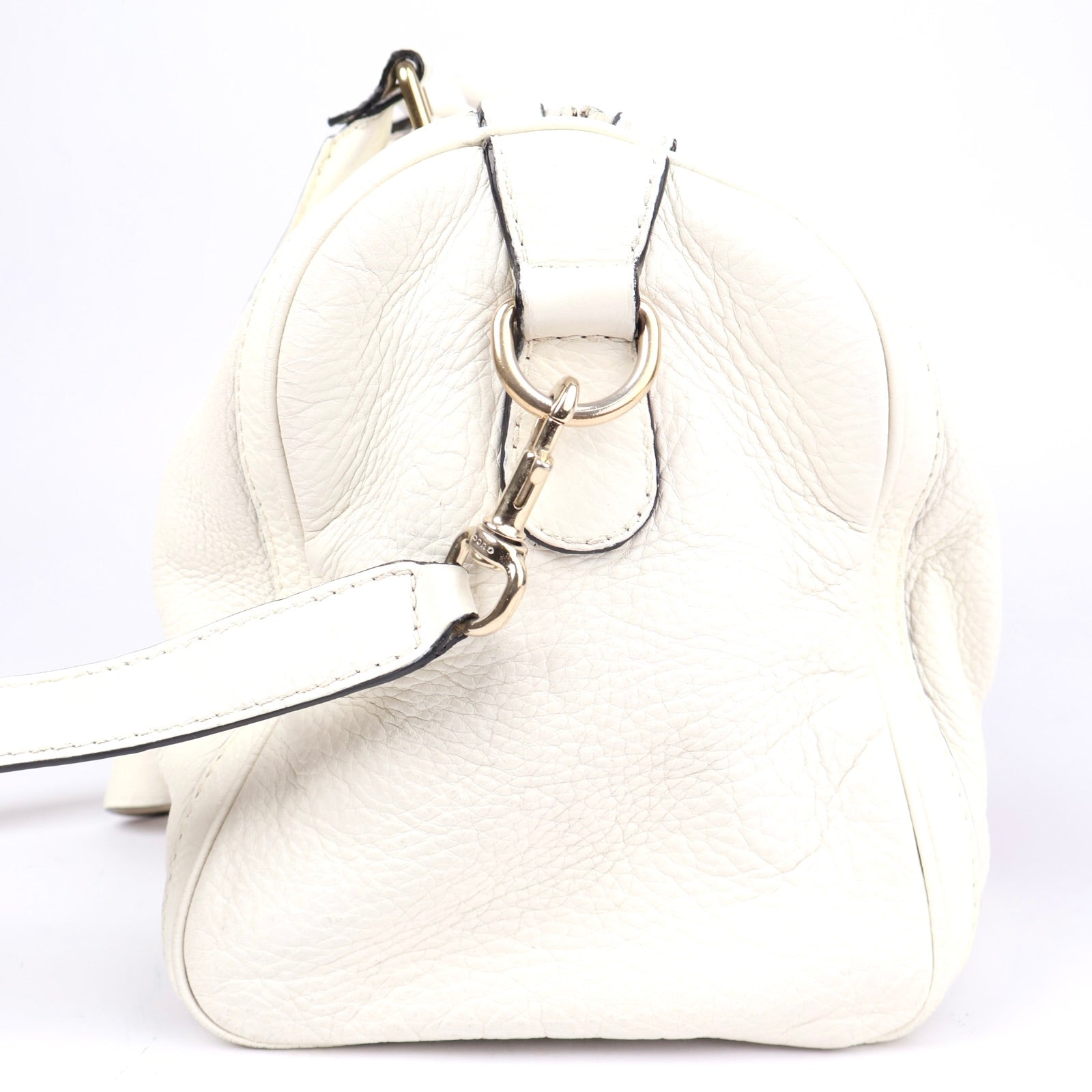 J1344 Gucci White Leather Vintage Web Stripe Medium Joy Boston Bag- Pre Owned