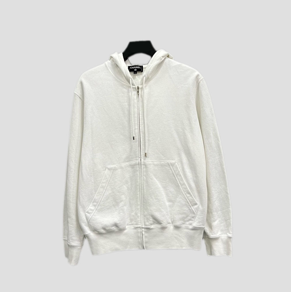 CHANEL Camellia Embroidered Zip-Up Hoodie- 95% new