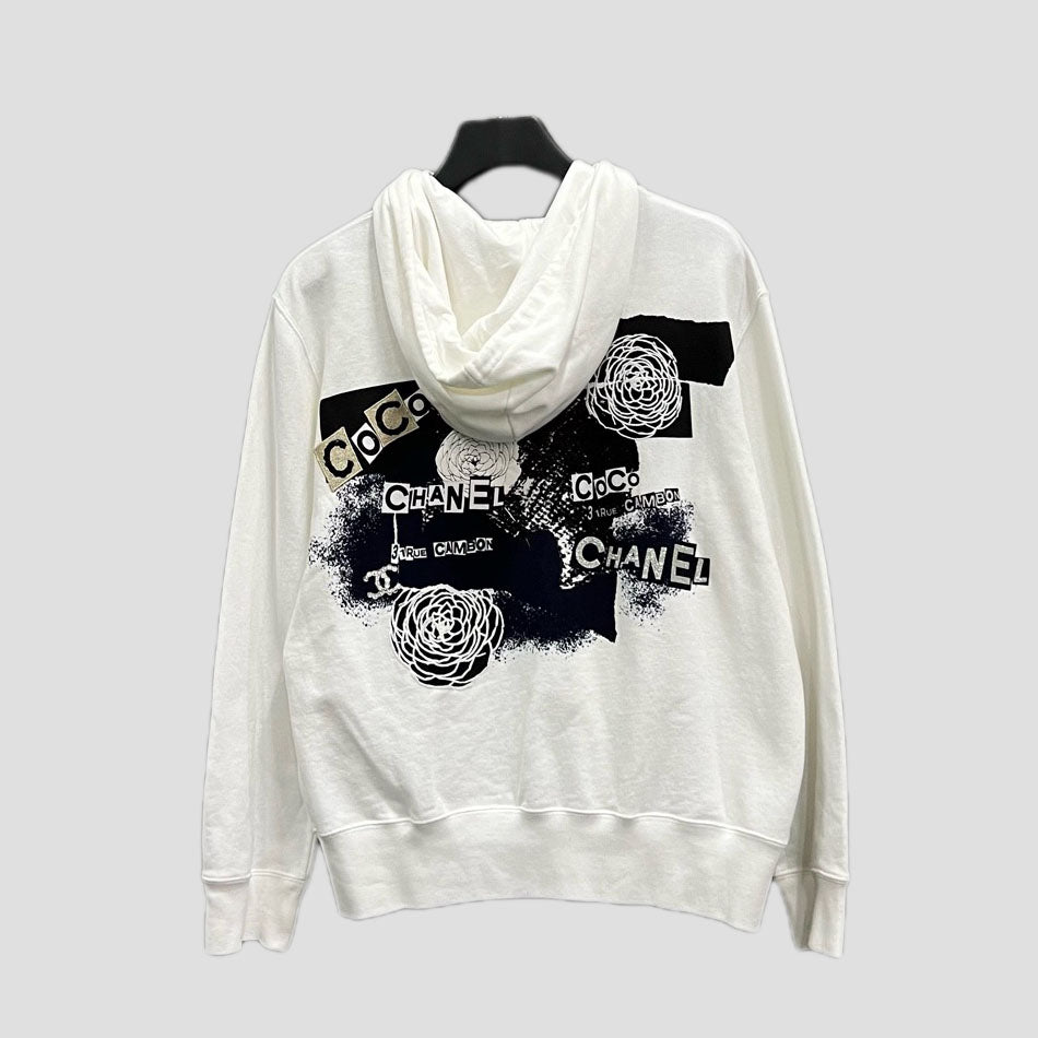 CHANEL Camellia Embroidered Zip-Up Hoodie- 95% new