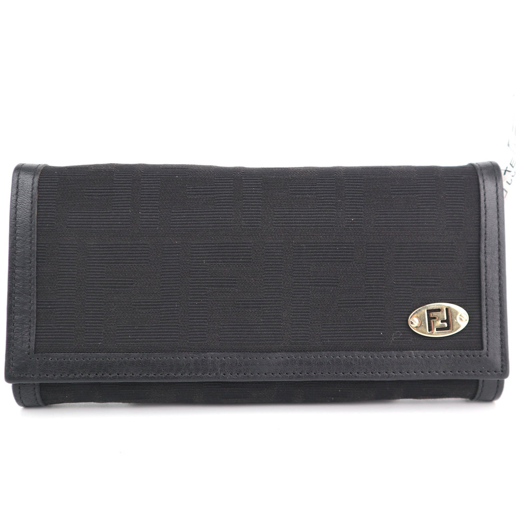 C2570 Fendi Wallet Black Zucca Continental Wallet | Pre-Owned Excellent Black Canvas Zucca